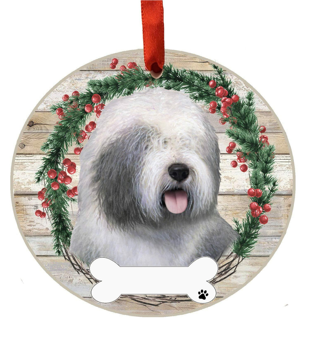 E&S Imports Old English Sheepdog Ceramic Ornament DIY Personalizable Glazed