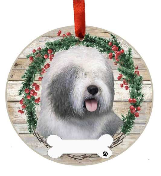 E&S Imports Old English Sheepdog Ceramic Ornament DIY Personalizable Glazed