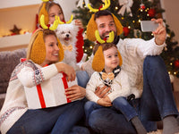 PAJXNJC Deer Antler Headband Set Dog Ears Nose Bow Tie Tail Gloves Yellow