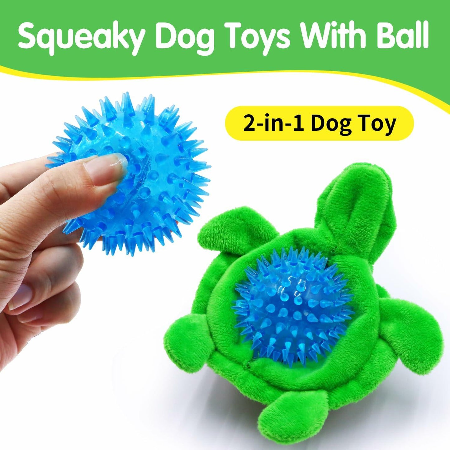 Aqezd Turtle Dog Squeaky Toy 2-in-1 Plush Rubber Core Small Breed