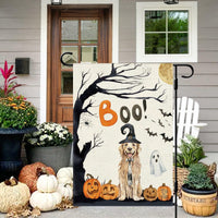 DLZDN Halloween Boo Dog Garden Flag Pumpkin Golden Retriever 12x18 Burlap