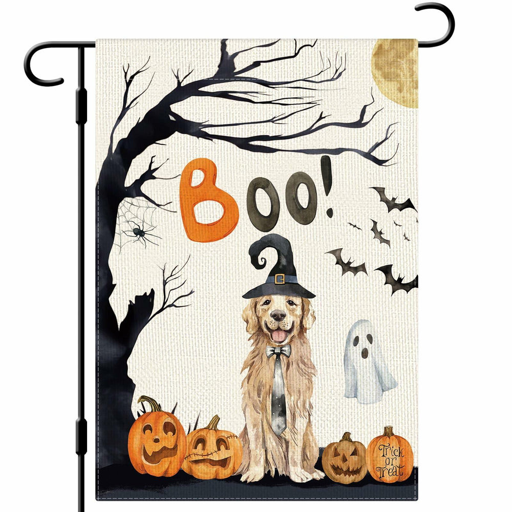 DLZDN Halloween Boo Dog Garden Flag Pumpkin Golden Retriever 12x18 Burlap