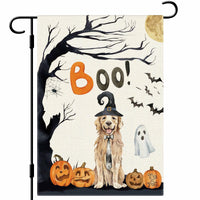 DLZDN Halloween Boo Dog Garden Flag Pumpkin Golden Retriever 12x18 Burlap