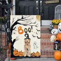 DLZDN Halloween Boo Dog Garden Flag Pumpkin Golden Retriever 12x18 Burlap