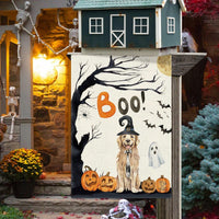 DLZDN Halloween Boo Dog Garden Flag Pumpkin Golden Retriever 12x18 Burlap