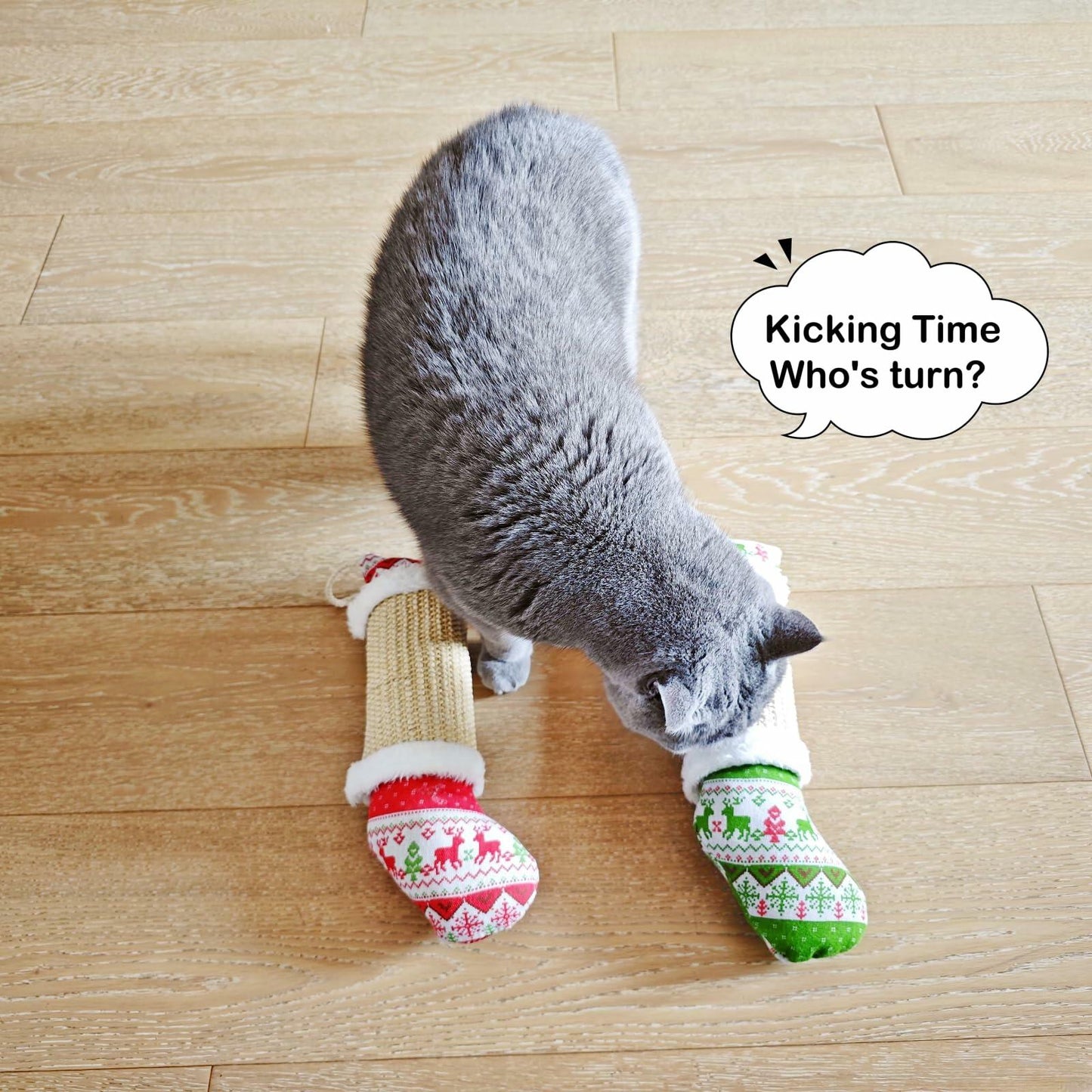 FuneeTop Interactive Cat Kicker Toy Stocking Shape 12'' Natural Sisal Red