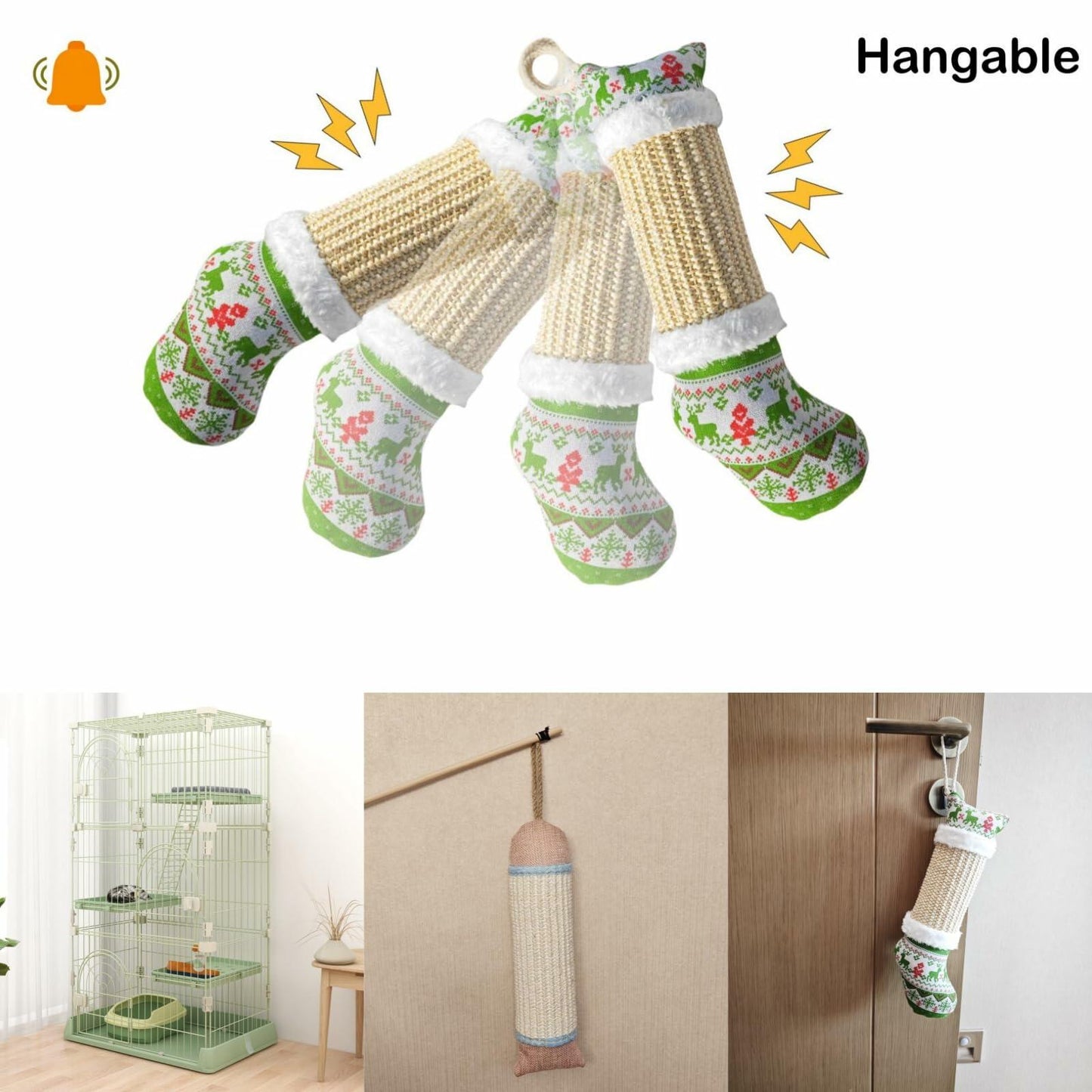 FuneeTop Interactive Cat Kicker Toy Stocking Shape 12'' Natural Sisal Red