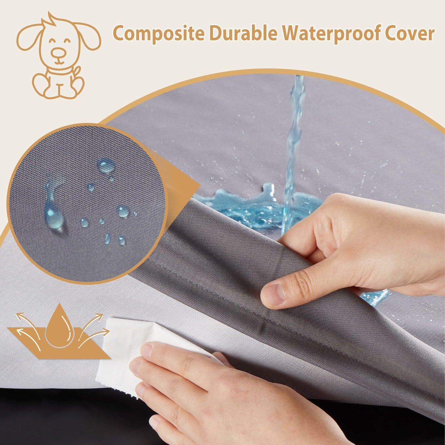 BFPETHOME Orthopedic Waterproof Dog Bed Grey 42x30in Large