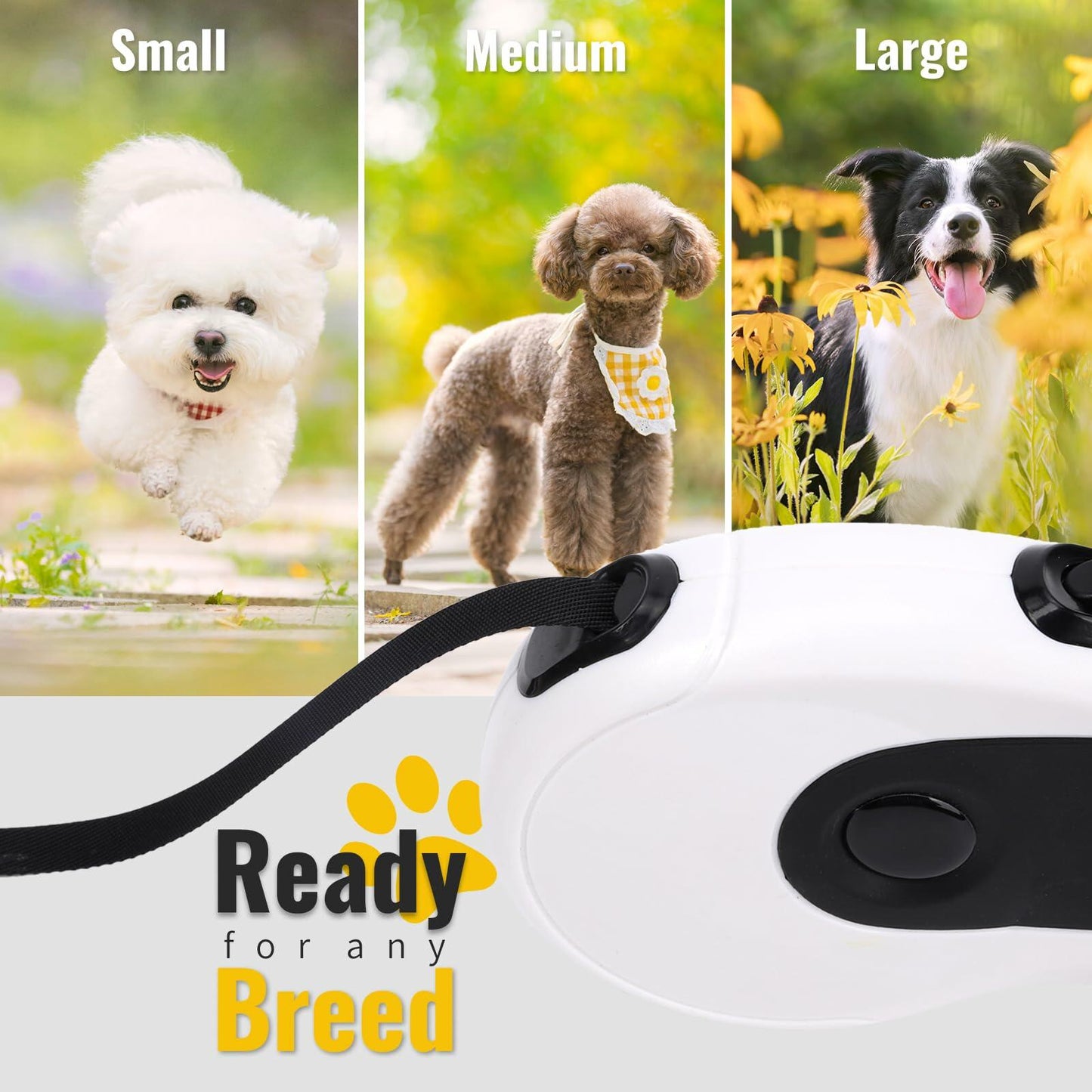 Retractable Dog Leash Heavy Duty 16ft Reflective Nylon Tape Orange 88lbs