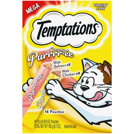 BestBy12/26 Temptations Creamy Puree Cat Treats Chicken & Salmon 16 Pouches - Temptations Cat Treats - Deal US