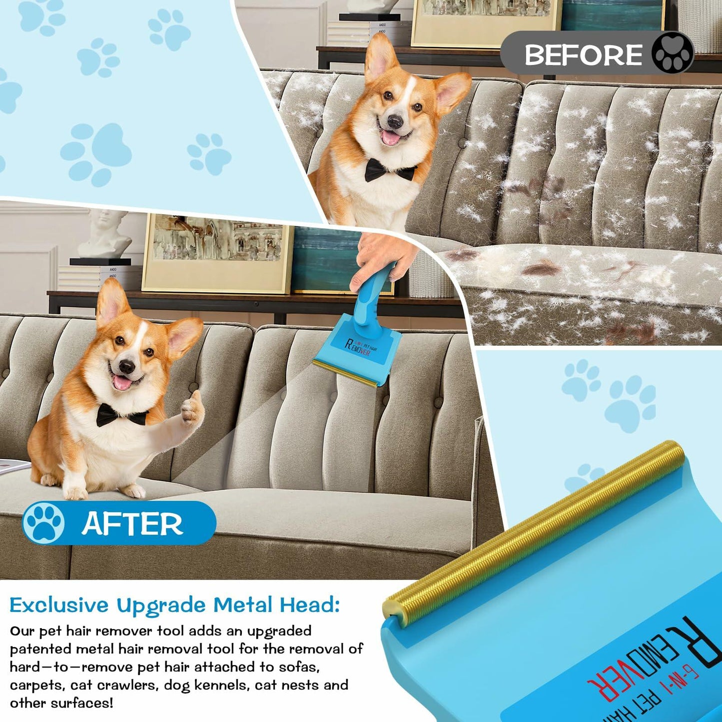 LVHATN 6IN1 Pet Hair Remover Tool for Car Rug Couch Furniture