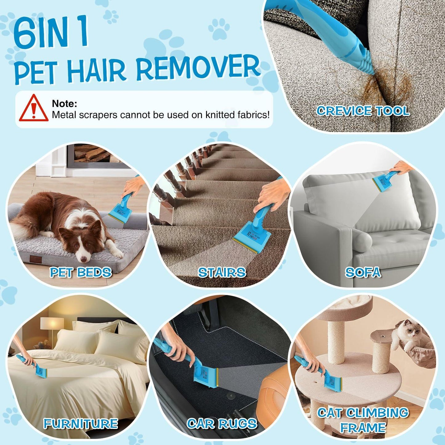 LVHATN 6IN1 Pet Hair Remover Tool for Car Rug Couch Furniture