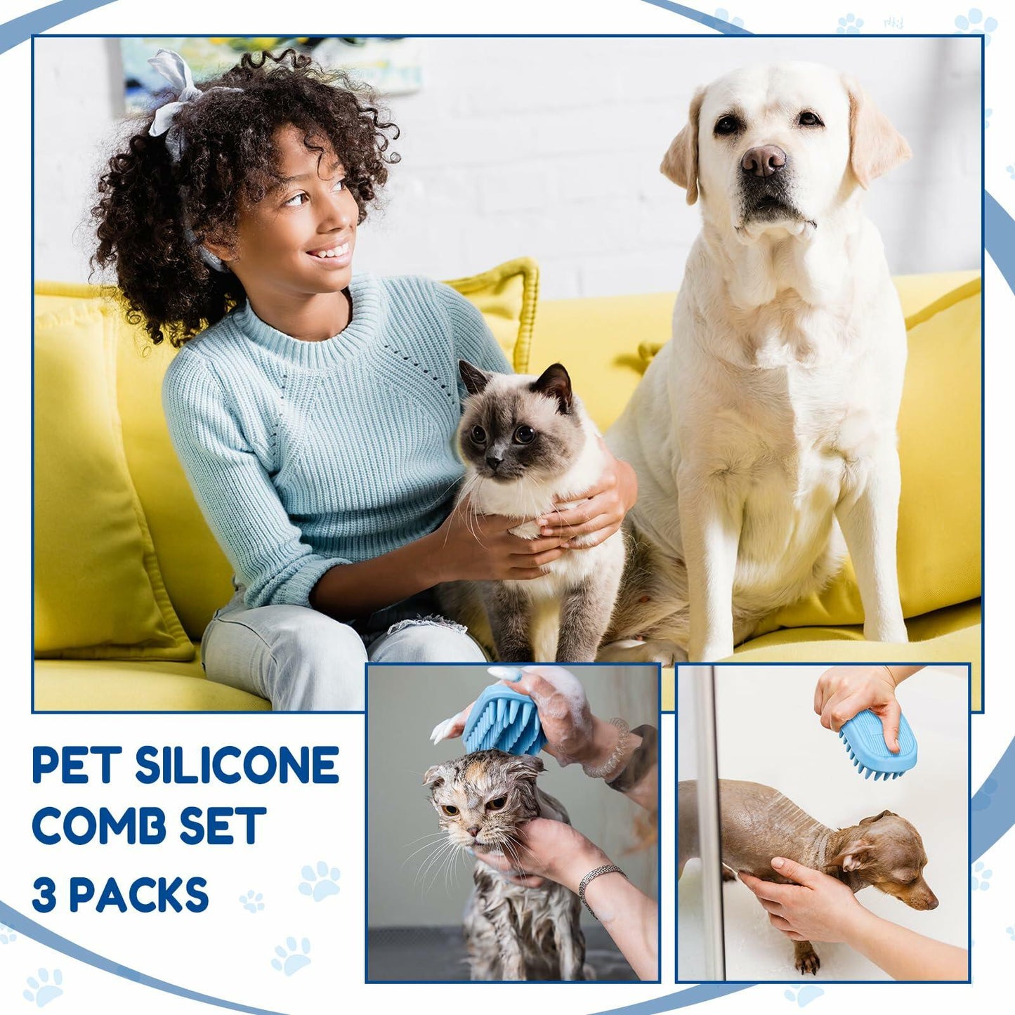 Baderke 3 Pcs Cat Tongue Comb Silicone Brush Kit Soft Massage Red