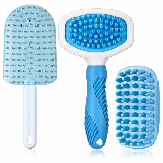 Baderke 3 Pcs Cat Tongue Comb Silicone Brush Kit Soft Massage Red