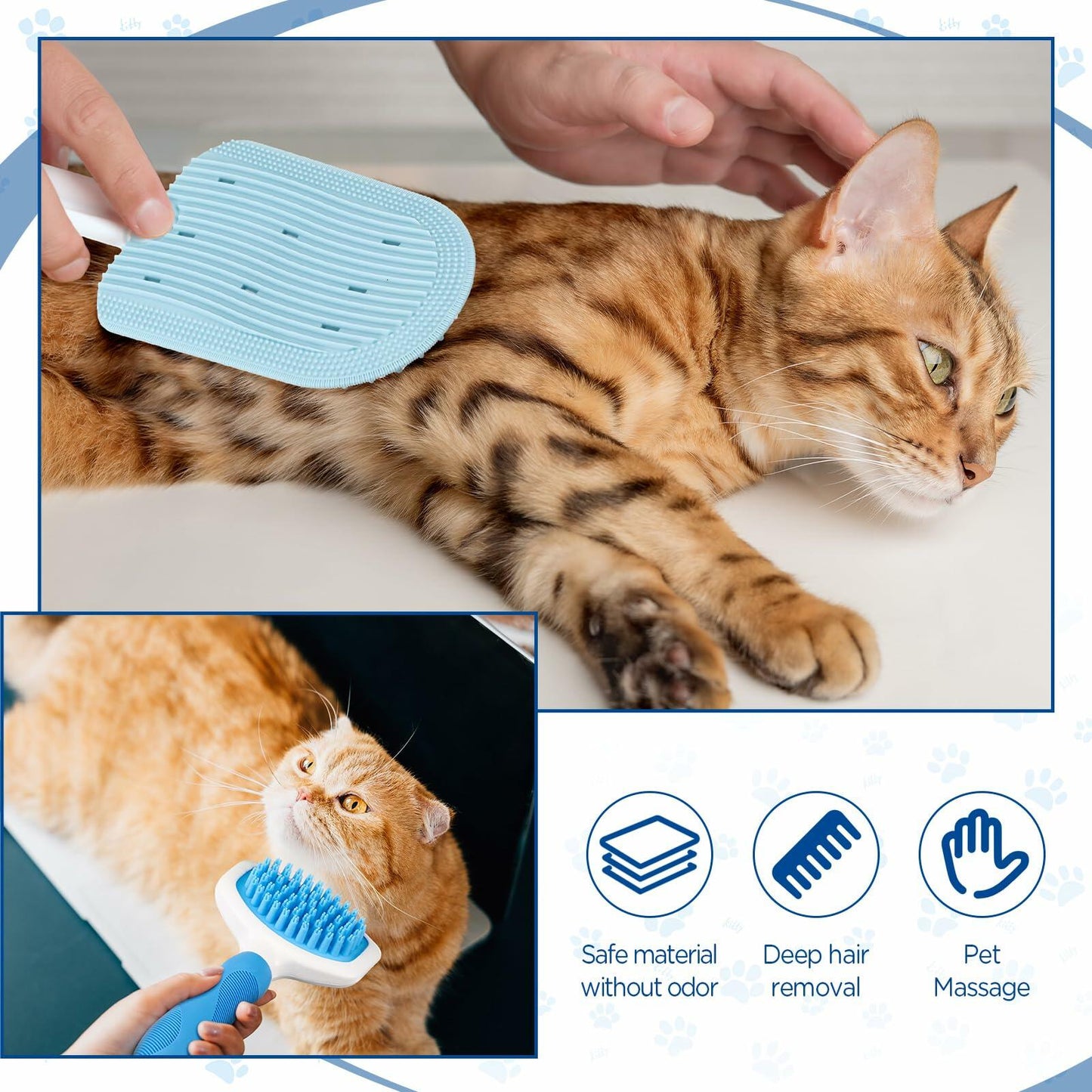 Baderke 3 Pcs Cat Tongue Comb Silicone Brush Kit Soft Massage Red