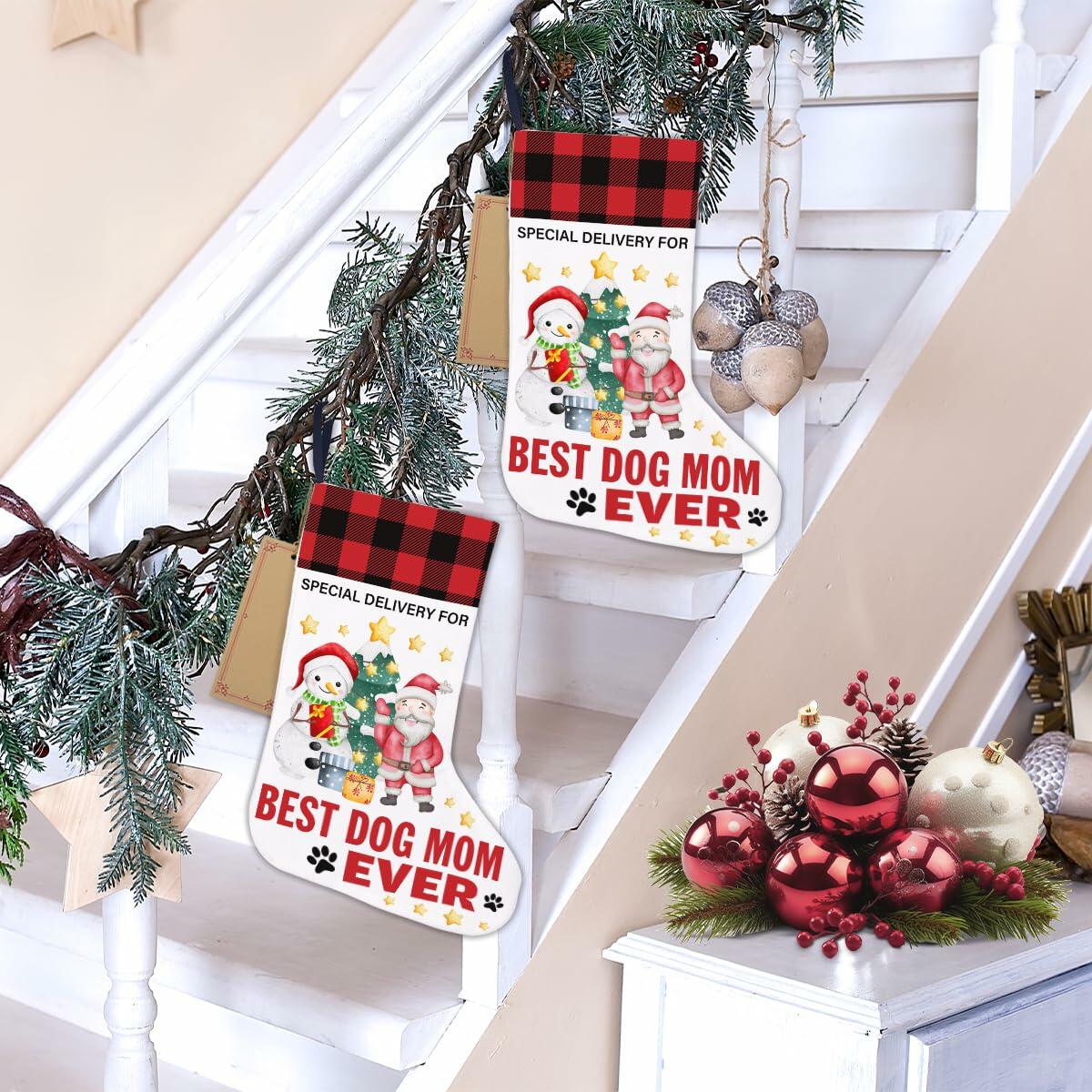 Best Dog Mom Ever Christmas Stocking Holiday Decoration 18x12 Inch - Stockings & Hangers - Deal US