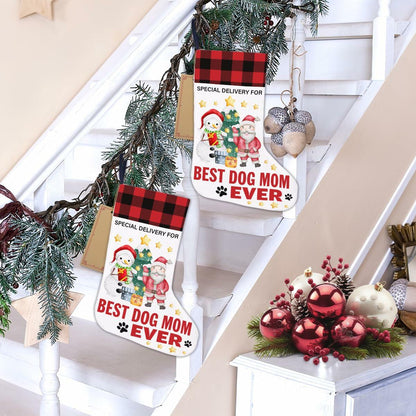 Best Dog Mom Ever Christmas Stocking Holiday Decoration 18x12 Inch - Stockings & Hangers - Deal US