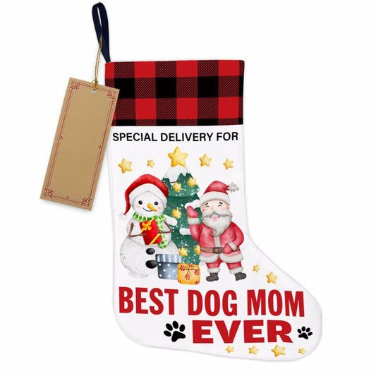 Best Dog Mom Ever Christmas Stocking Holiday Decoration 18x12 Inch - Stockings & Hangers - Deal US