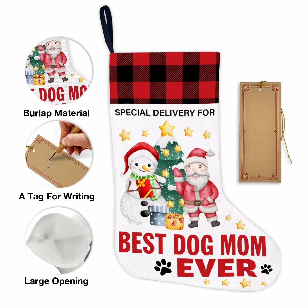 Best Dog Mom Ever Christmas Stocking Holiday Decoration 18x12 Inch - Stockings & Hangers - Deal US