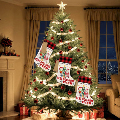 Best Dog Mom Ever Christmas Stocking Holiday Decoration 18x12 Inch - Stockings & Hangers - Deal US