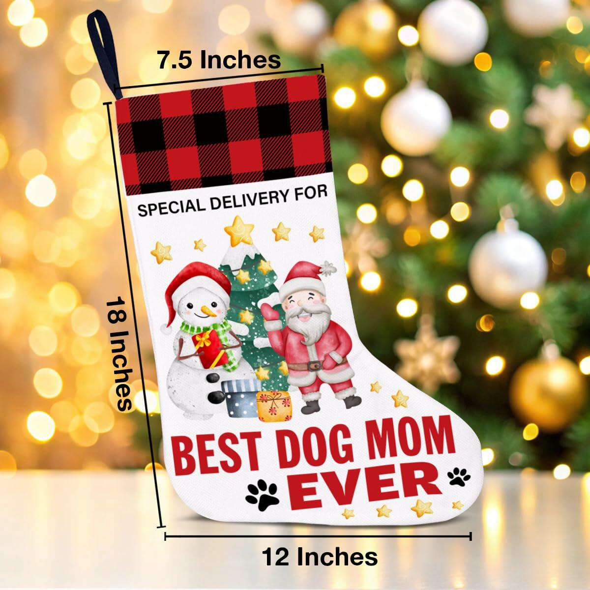 Best Dog Mom Ever Christmas Stocking Holiday Decoration 18x12 Inch - Stockings & Hangers - Deal US