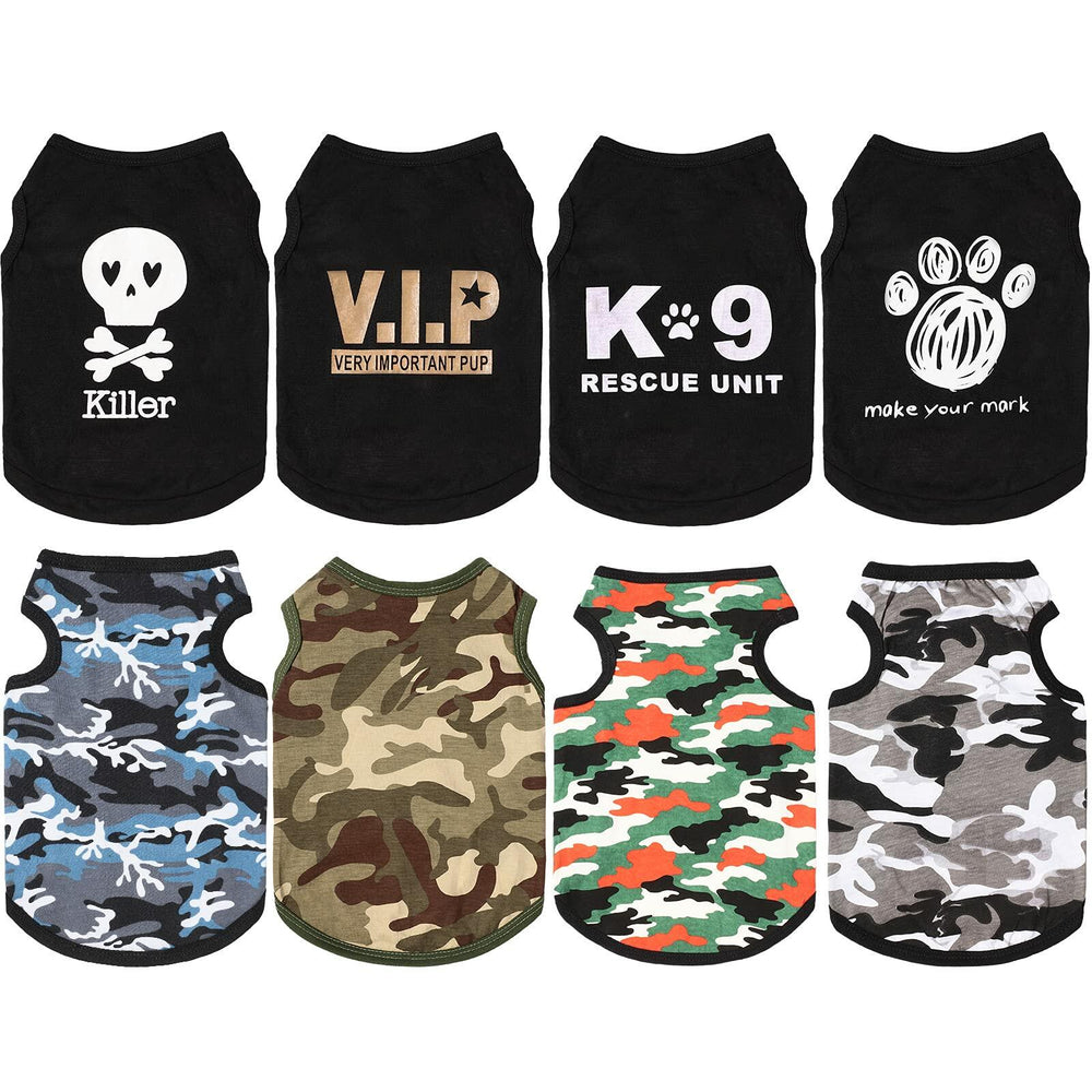 8 Pieces Dog Boy Summer Camo Sleeveless Printed Pet Shirts