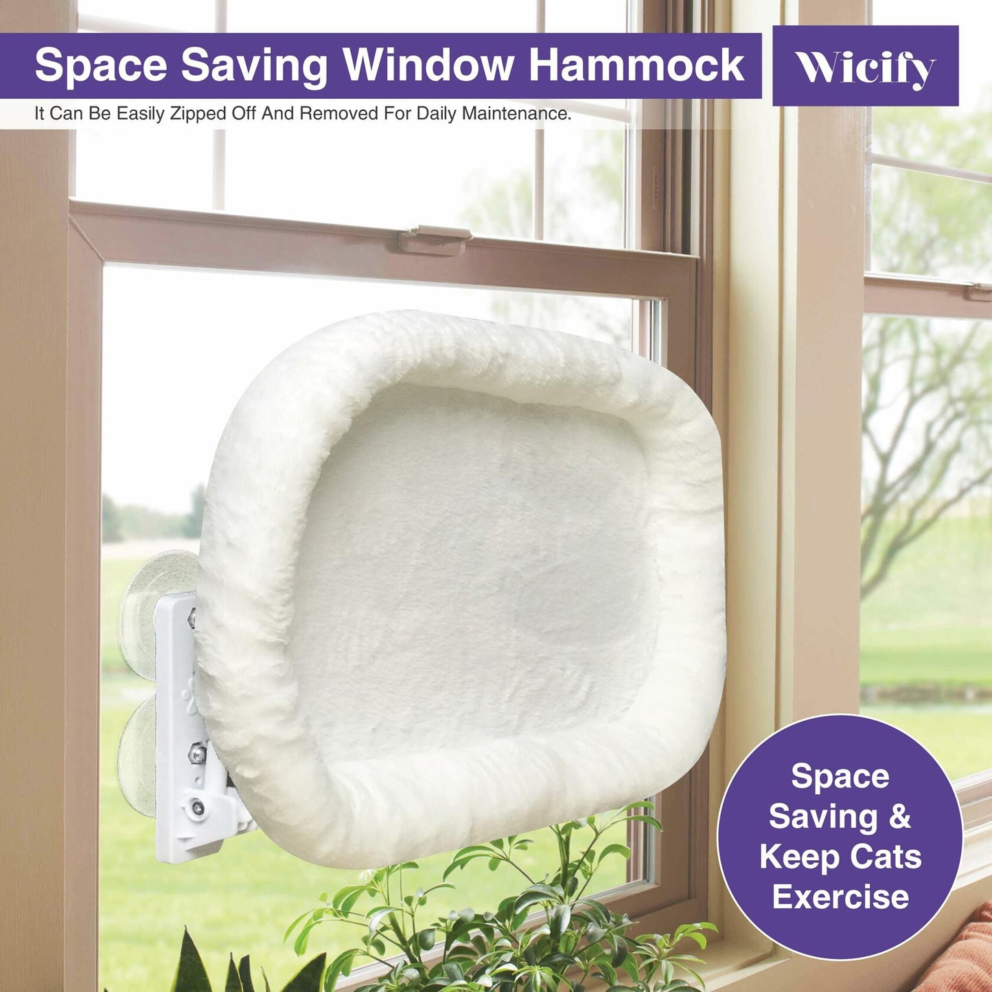 Wicify Foldable Cat Window Perch Cordless Hammock 4 Suction Cups Metal Frame