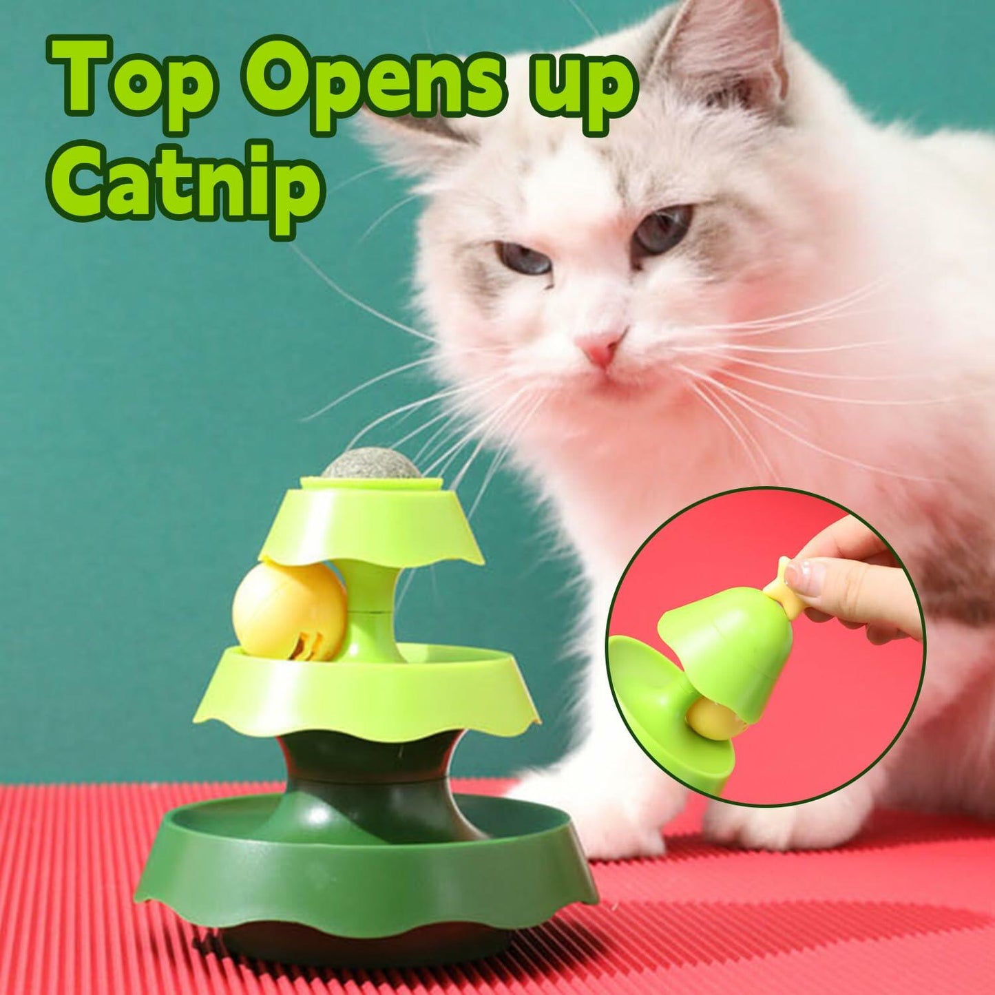 SIWWBW Cat Treat Dispenser Puzzle Feeder Toy Tree Color Interactive Ball