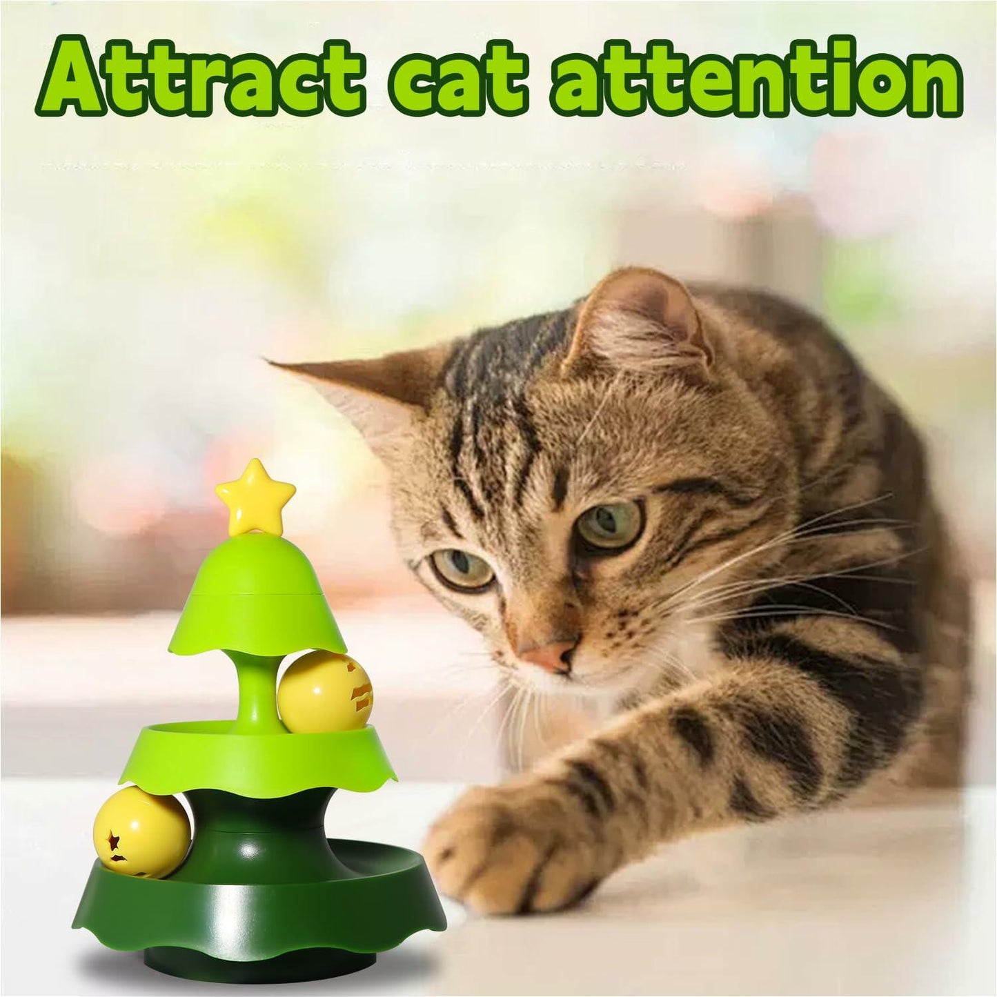 SIWWBW Cat Treat Dispenser Puzzle Feeder Toy Tree Color Interactive Ball