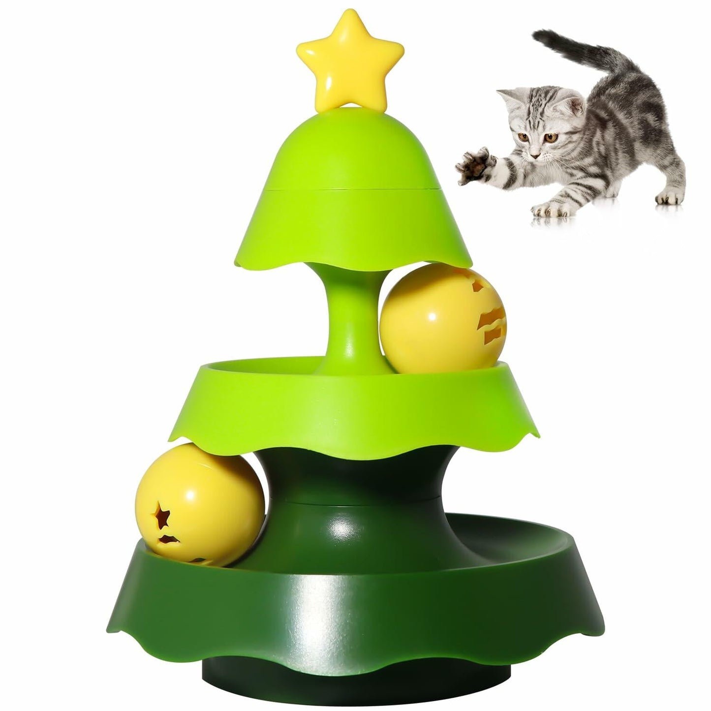 SIWWBW Cat Treat Dispenser Puzzle Feeder Toy Tree Color Interactive Ball