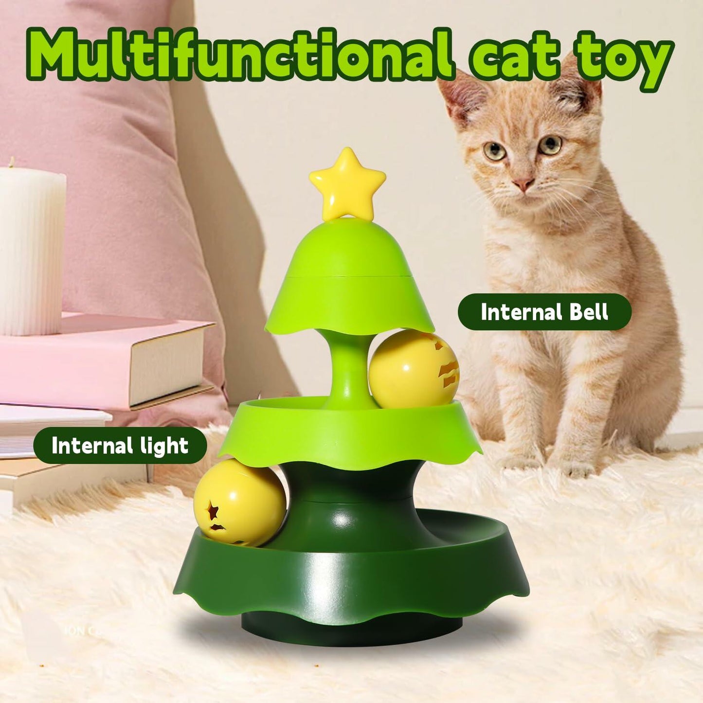 SIWWBW Cat Treat Dispenser Puzzle Feeder Toy Tree Color Interactive Ball