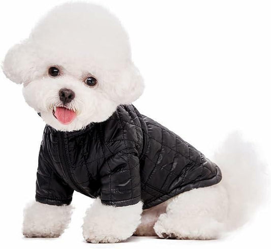 Miaododo Winter Dog Coat Windproof Cotton-Padded High Collar Size L- Black