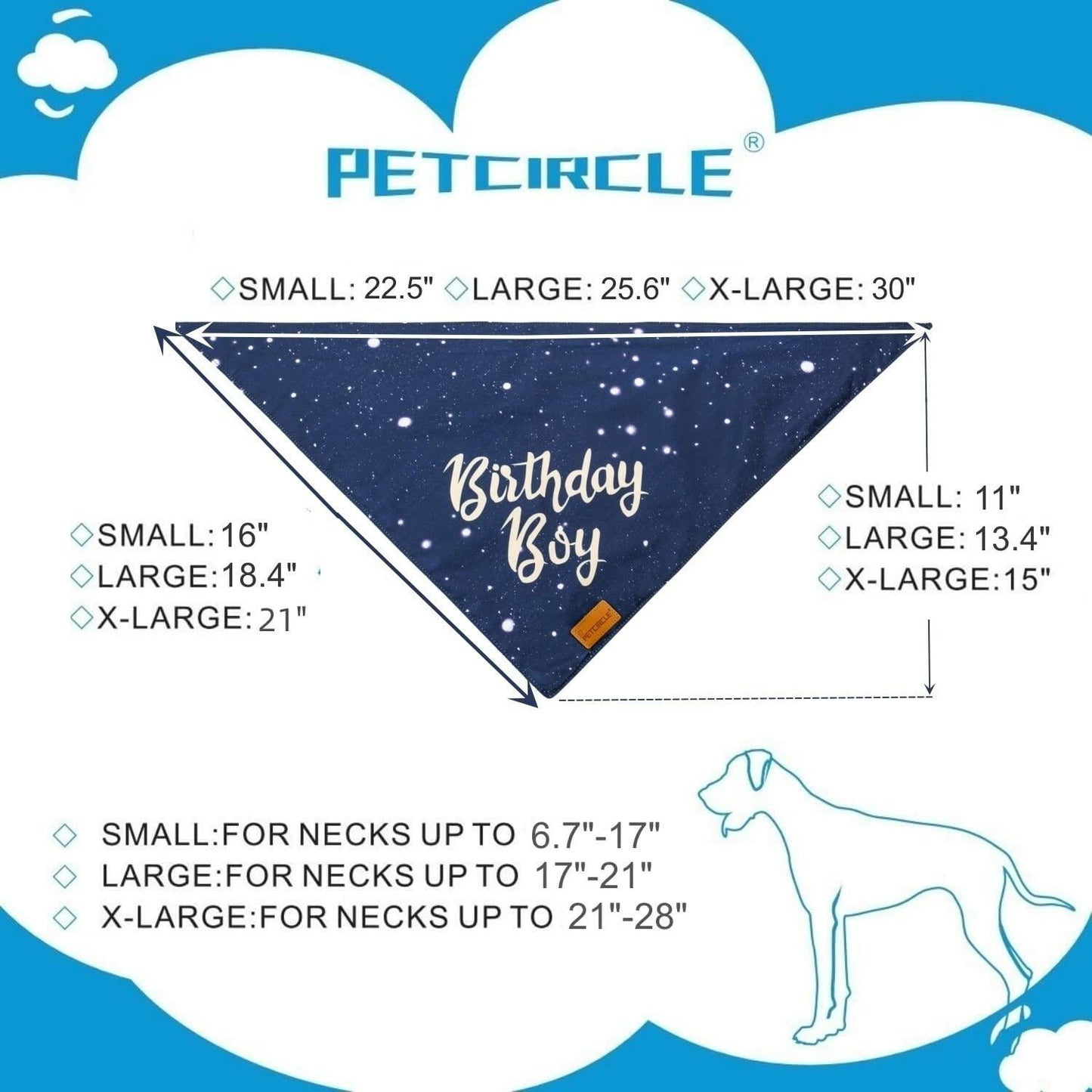 Dog Birthday Party Hats Bandana Double Layer Fabric Large Blue Size L