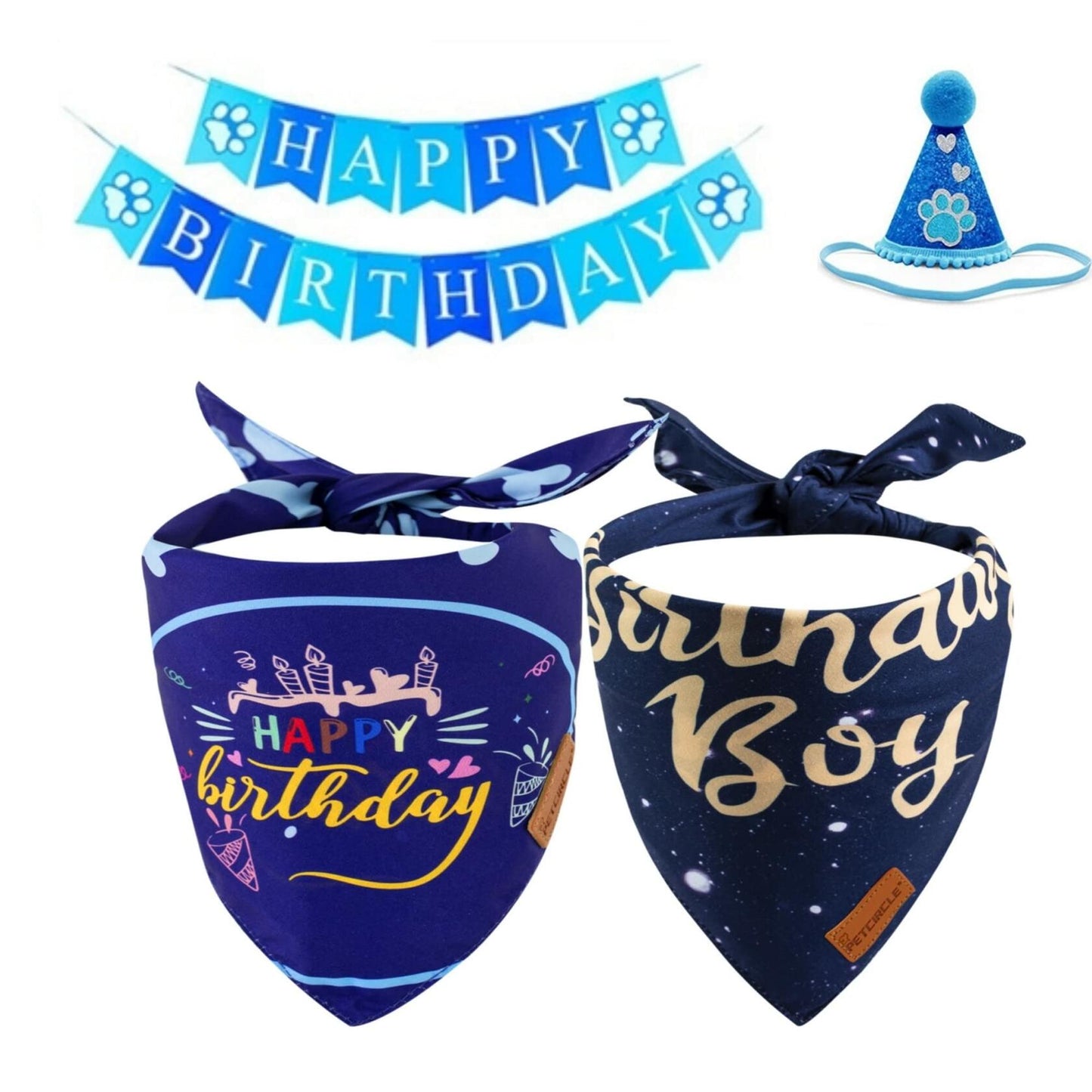 Dog Birthday Party Hats Bandana Double Layer Fabric Large Blue Size L