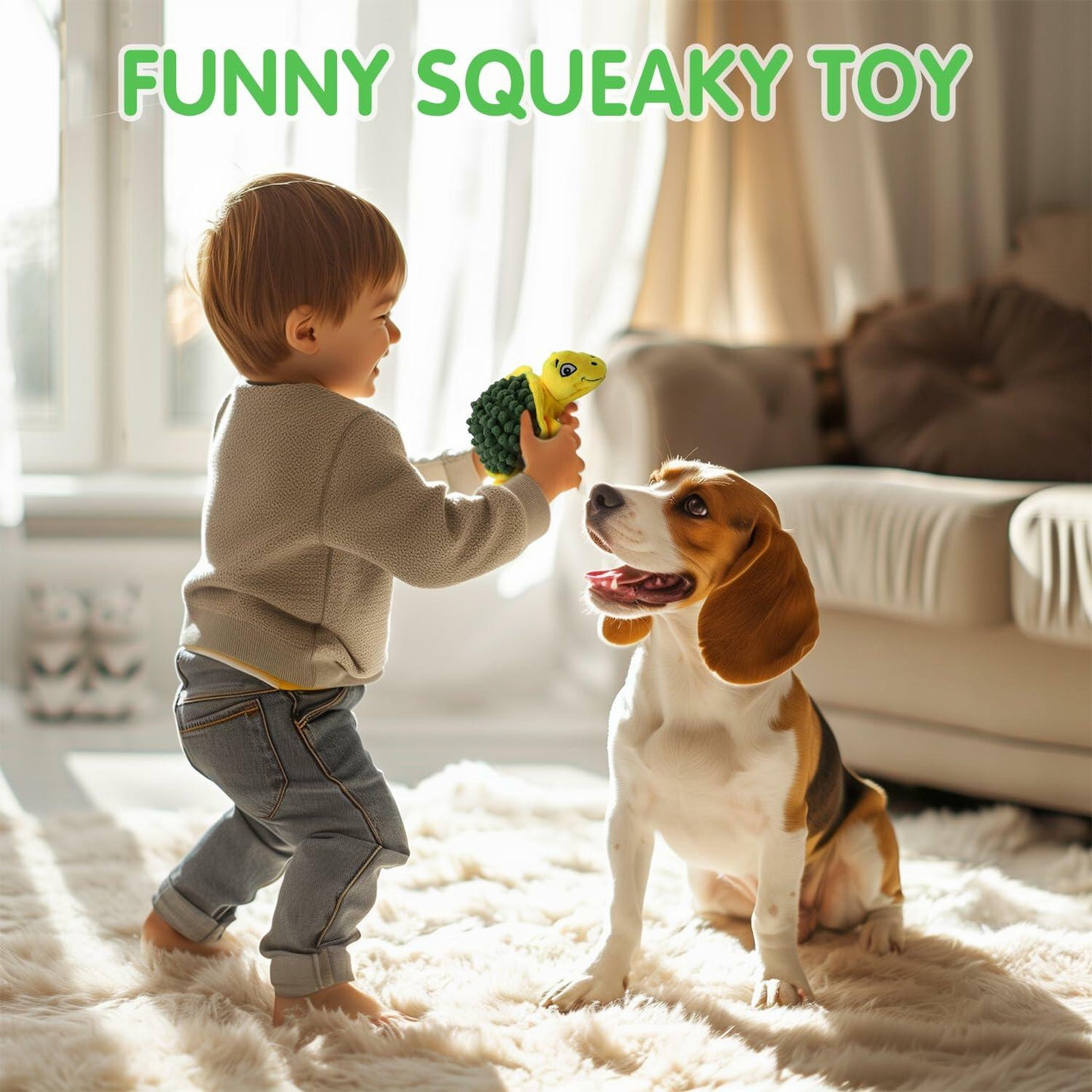 [Like New] Aqezd Turtle Small Dog Squeaky Toy with Ball 2-in-1 Plush BPA-Free