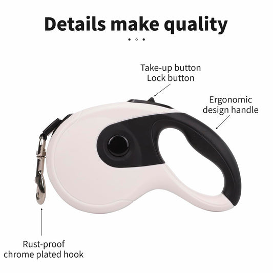 Retractable Dog Leash 16ft Heavy Duty Reflective Nylon Tape White Grip