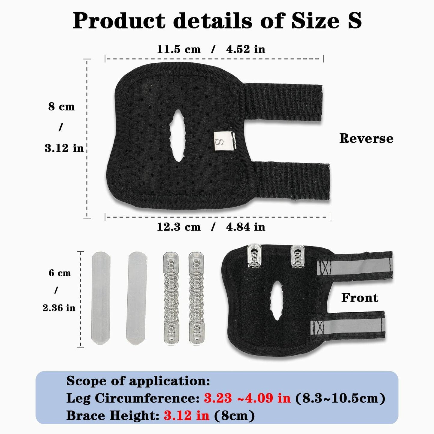 Dog Leg Brace Wrap Compression Sleeve with Metal Strips Size S