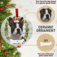 E&S Pets Boston Terrier Ceramic Round Ornament DIY Personalizable Glazed