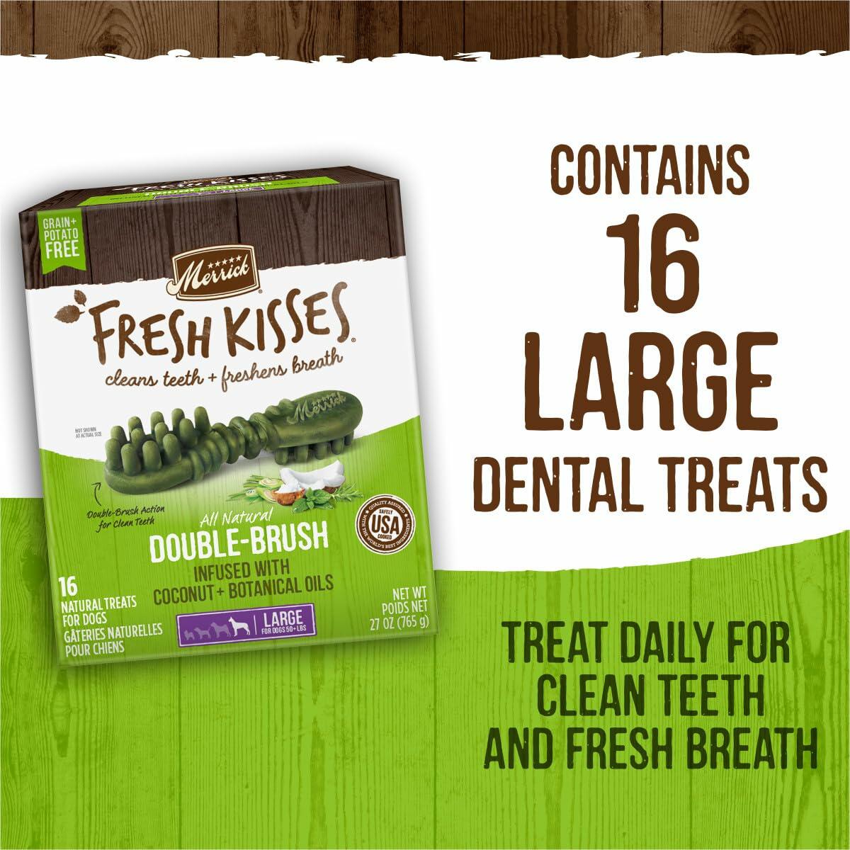 [Like_new] BestBy06/25 Merrick Fresh Kisses Dental Chews Large Dogs 50+ lbs Coconut 16 ct