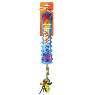 NERF Color Blast Squeak Stick Dog Toy 2.7in TPR with T - Shirt Rope - Dog Toys Fetch - Deal US