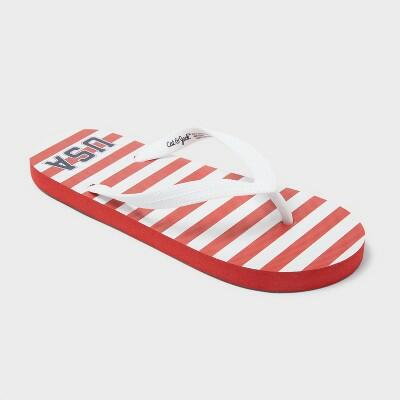 Cat & Jack Kids USA Flip Flops Red White Flags Pattern Size 10/11