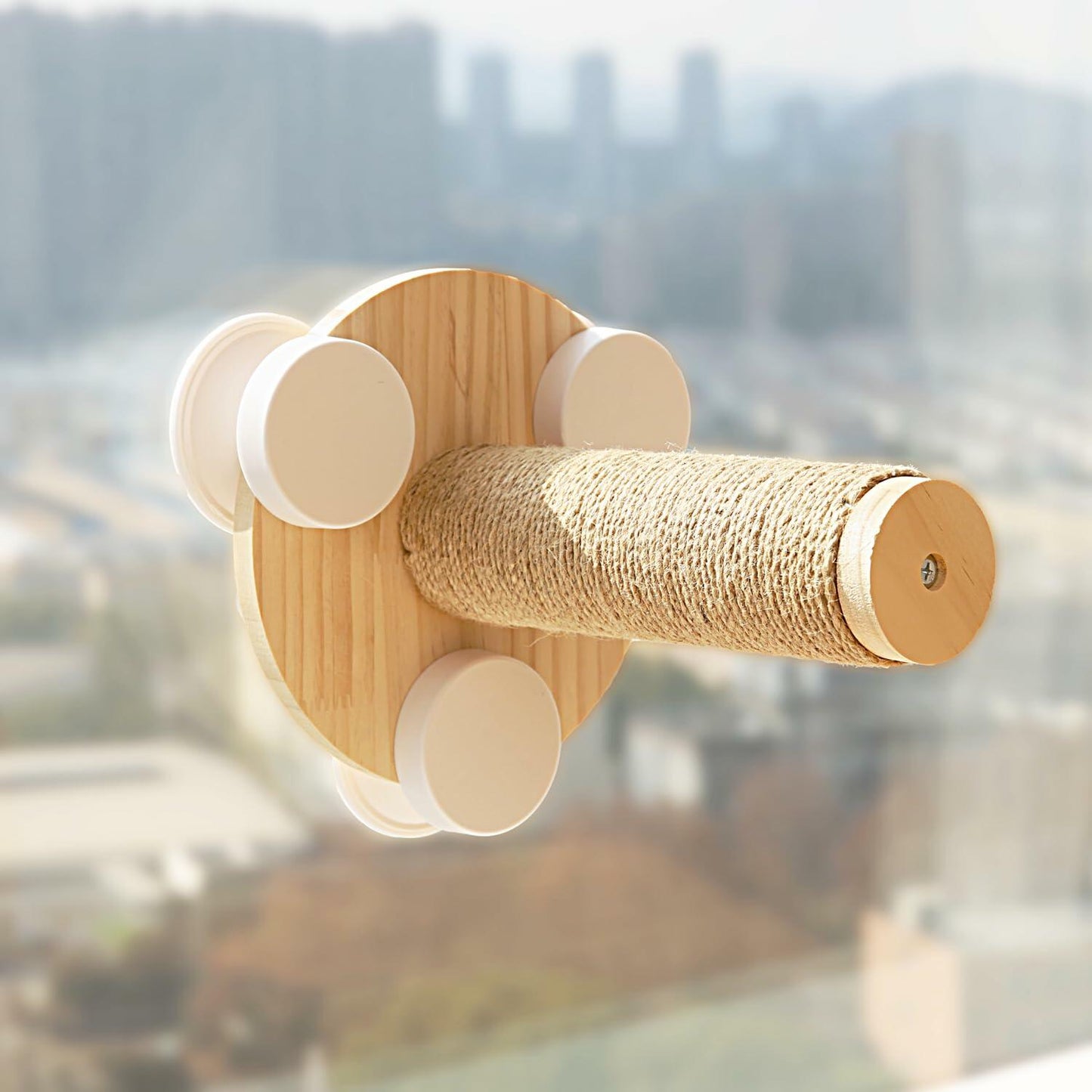 Pialouge Wooden Cat Stairs with Suction Cups 3-Level Log Color Ladder