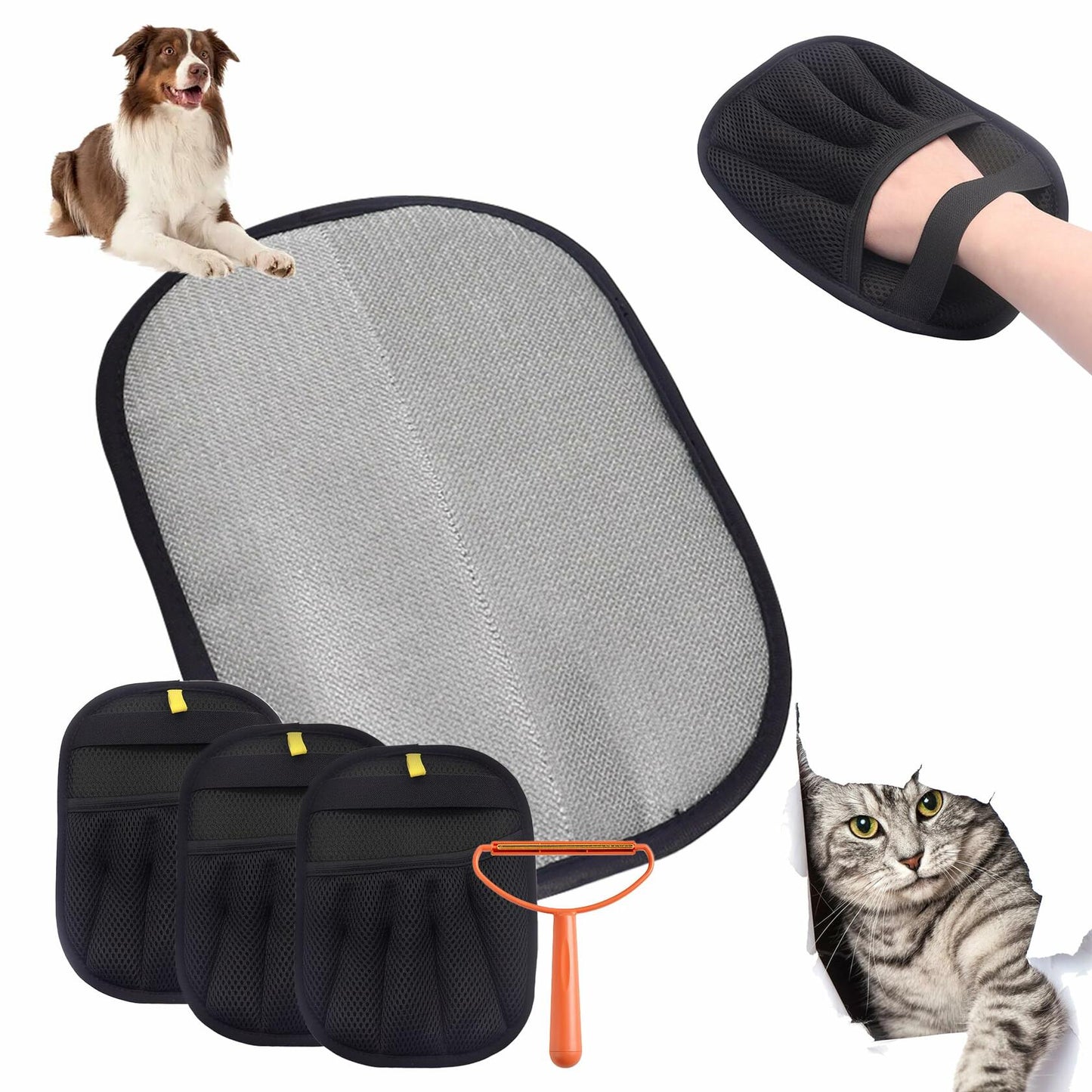 Pet Hair Remover Gloves 2 Piece Professional Grooming