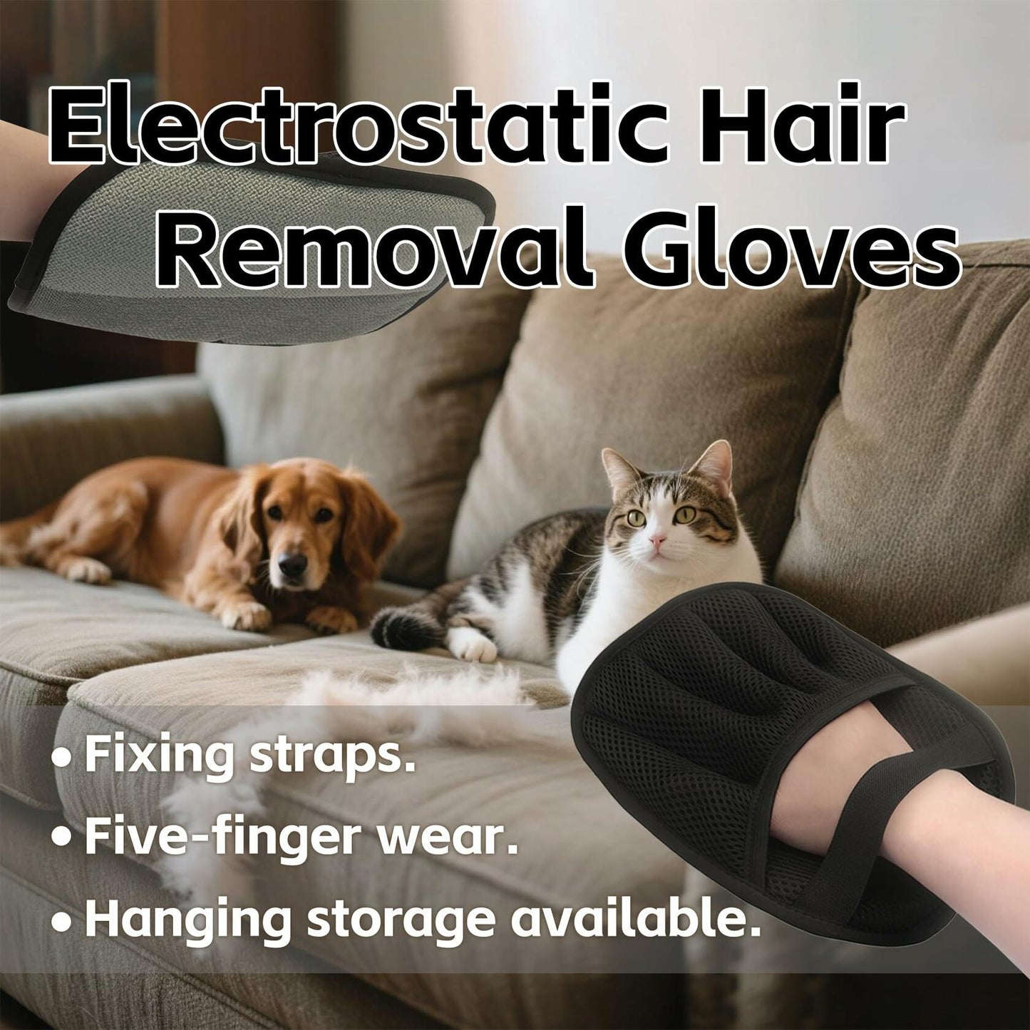 Pet Hair Remover Gloves 2 Piece Professional Grooming