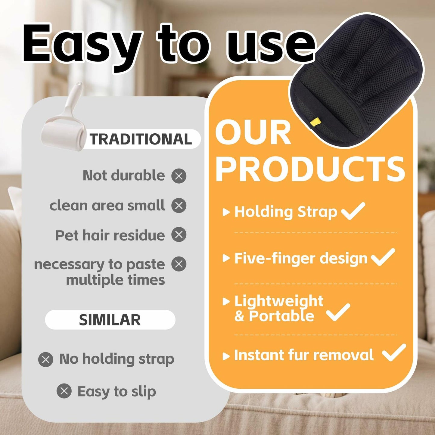 Pet Hair Remover Gloves 2 Piece Professional Grooming