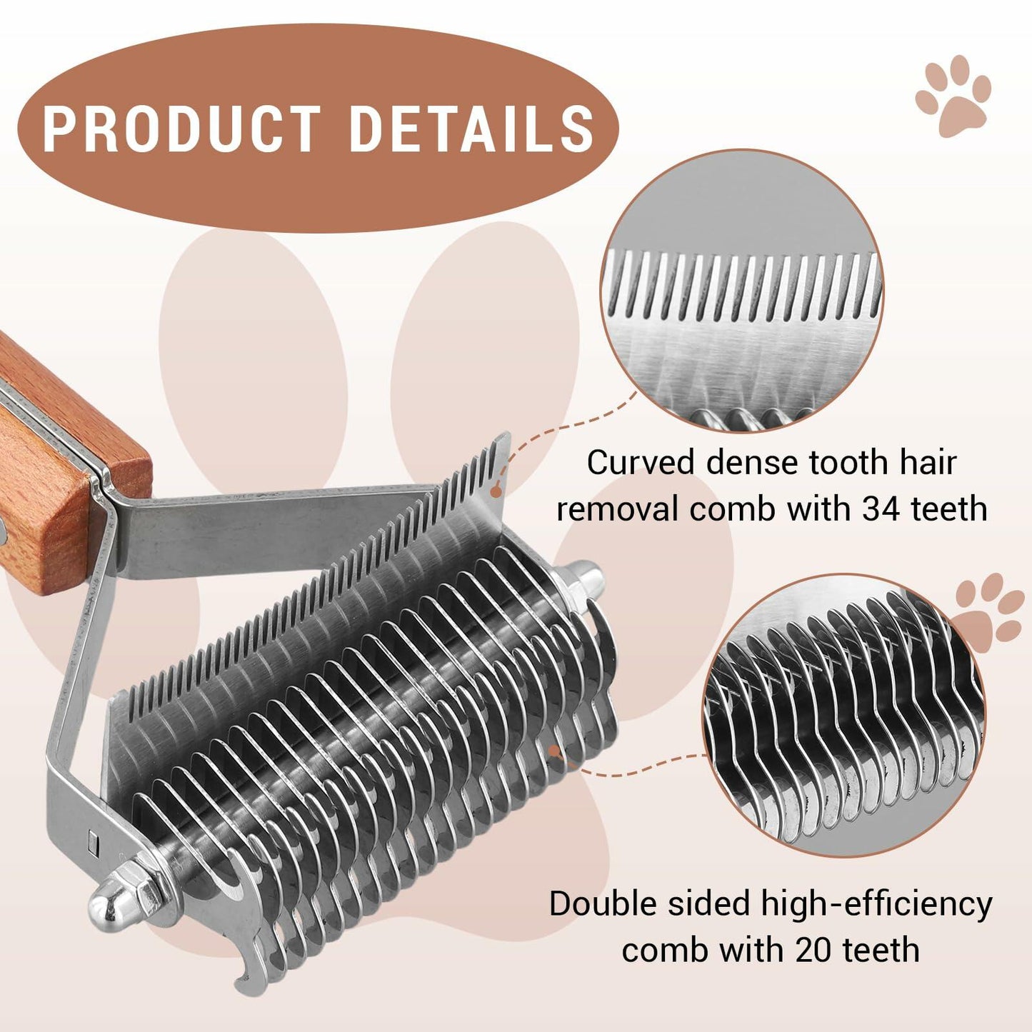 Framad Dematting Brush 2-in-1 Stainless Steel Dog Cat Comb