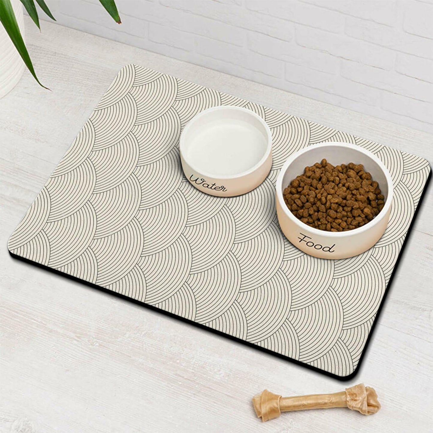 Dog Cat Bowl Mat Absorbent Non-Slip Black 16x24