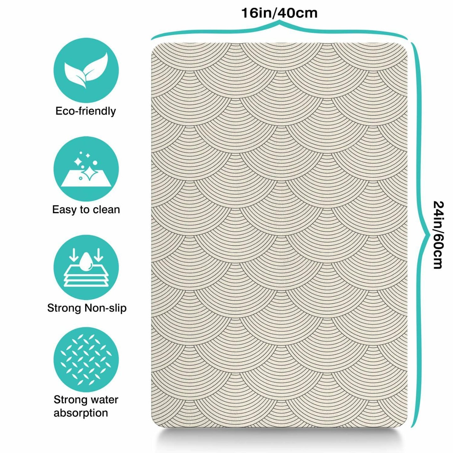 Dog Cat Bowl Mat Absorbent Non-Slip Black 16x24