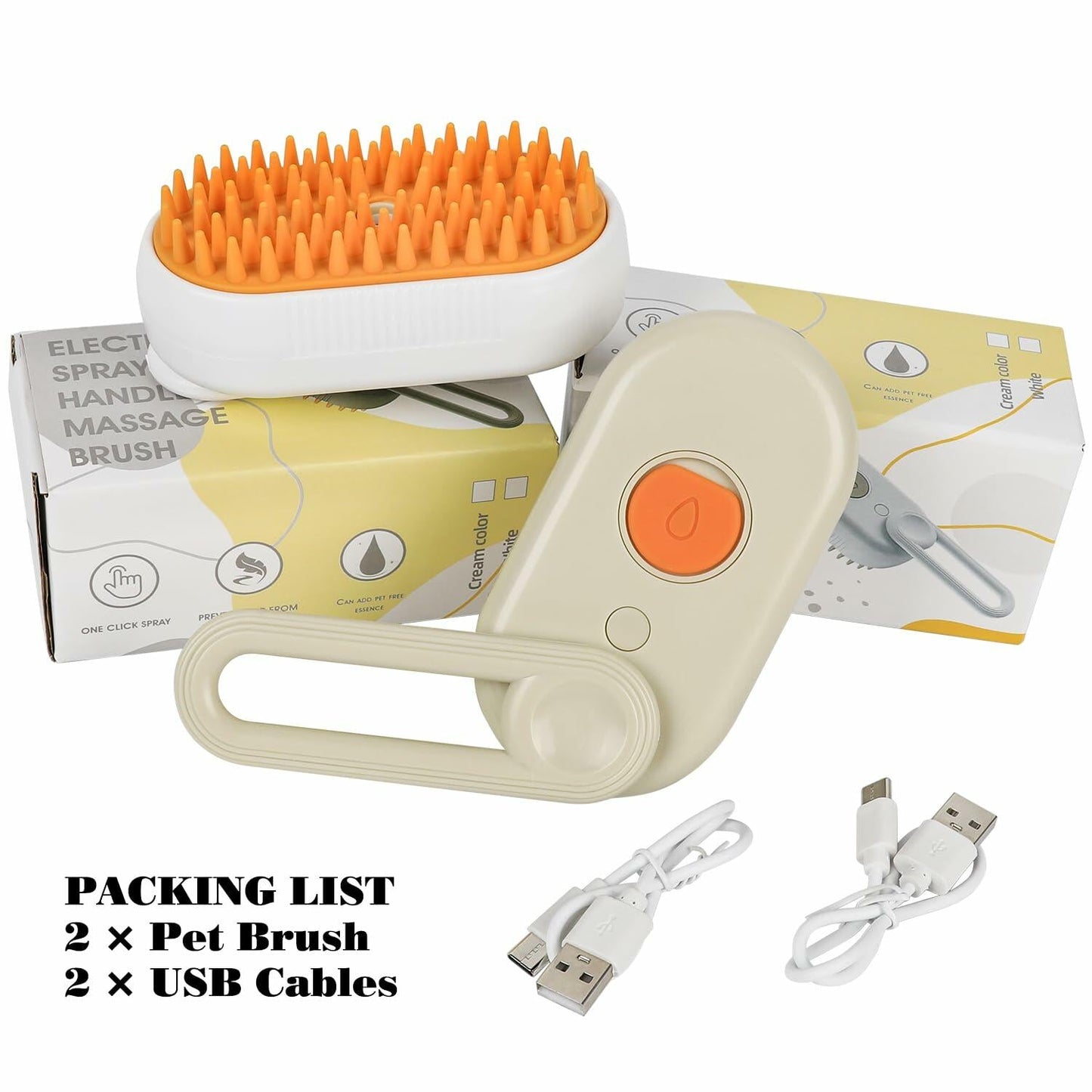 Deal US Rechargeable Steam Cat Brush and Massage Comb 2PCS