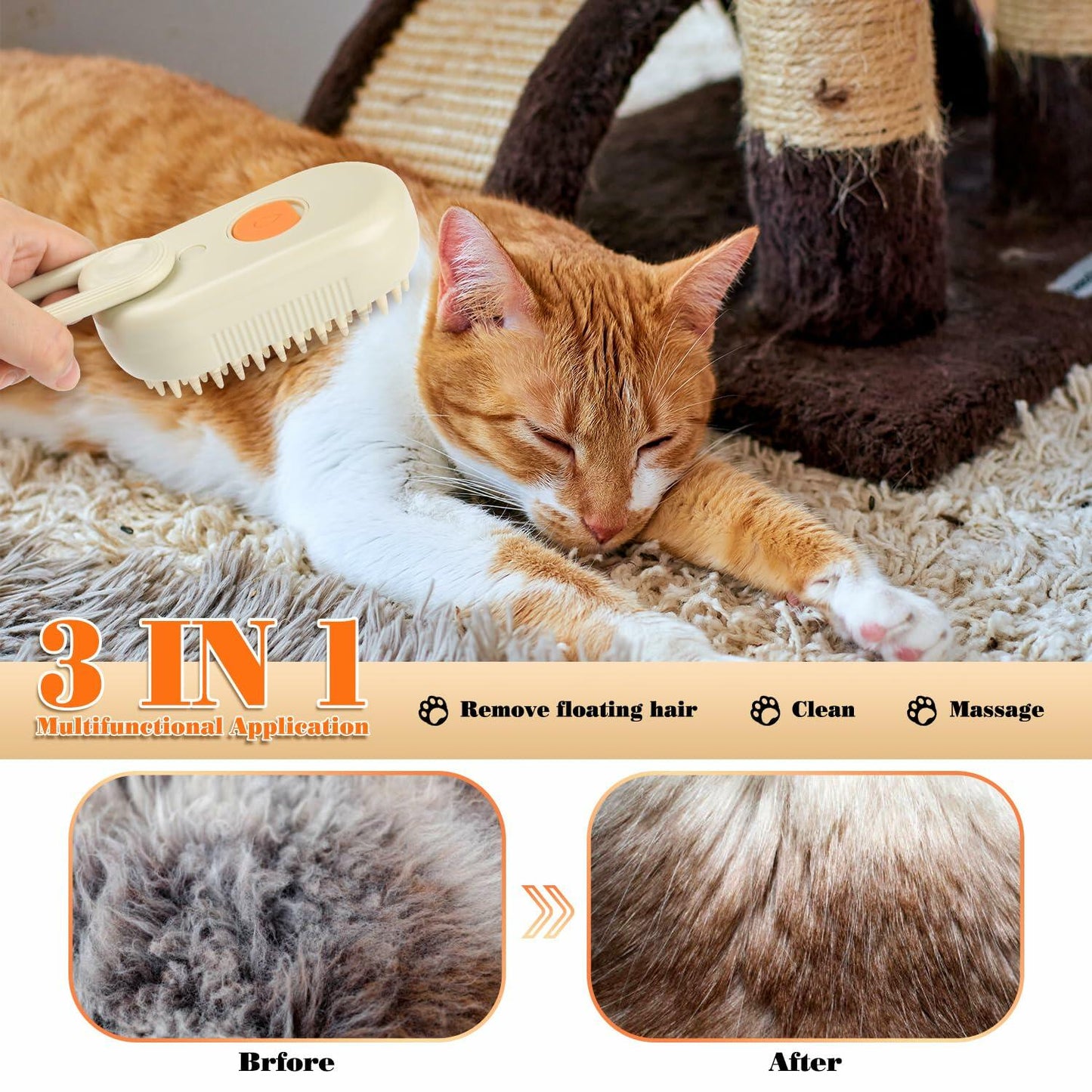 Deal US Rechargeable Steam Cat Brush and Massage Comb 2PCS